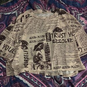 Graphic Print Beige Crop Top